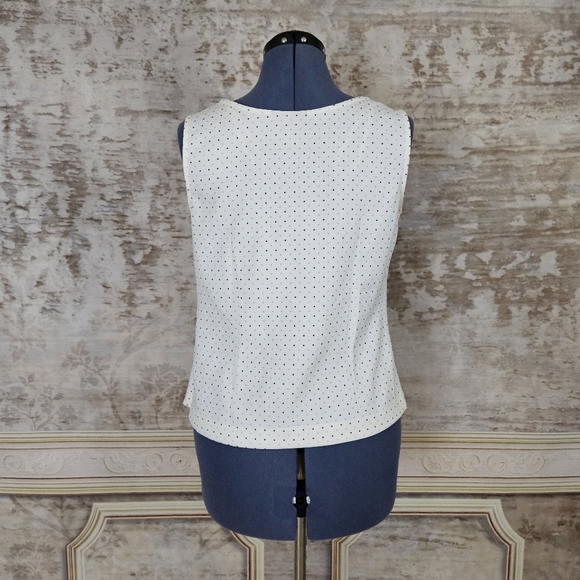 Vintage 90s Y2K Tank Top Shell Beige Polka Dot Blouse Fitted 1990s 2000s R&K M - Picture 4 of 6